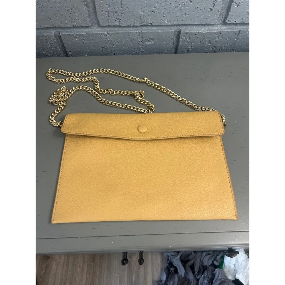 Mustard Yellow Leather Crossbody Boutique Store Purse with Gold Chain